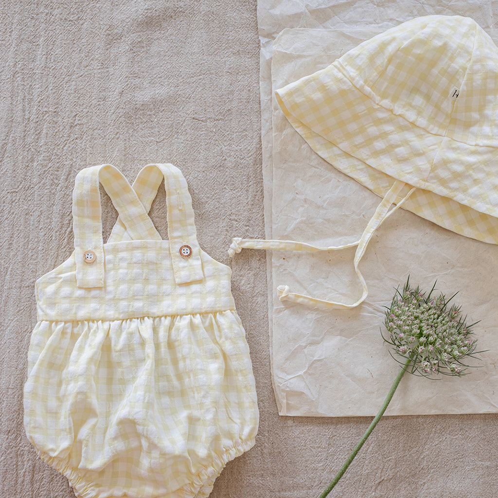 1+ In The Family Baby Egas Hat Pastel Yellow Checks