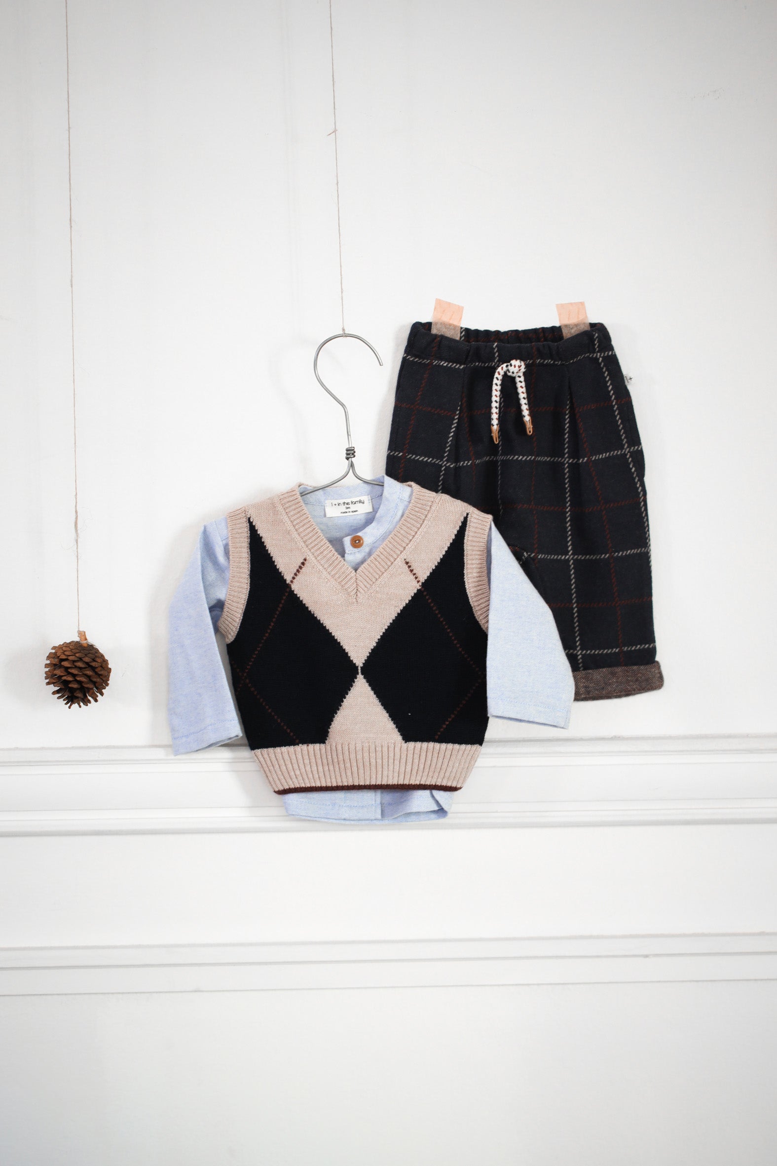 1+ In The Family Baby And Child Robin Pants Dark Navy Blue Big Checks