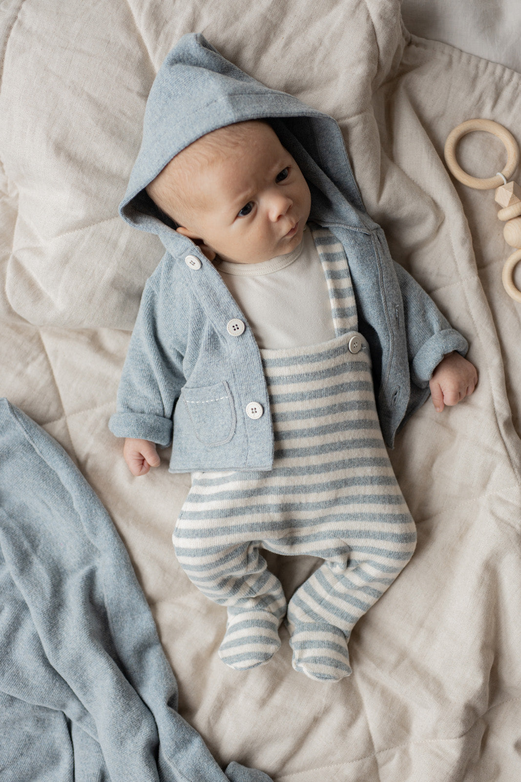 1+ In The Family Baby Francois Overalls Nuvola Blue Stripes