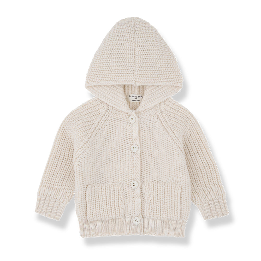 1+ In The Family Baby Morten Hooded Cardigan Ecru Cream