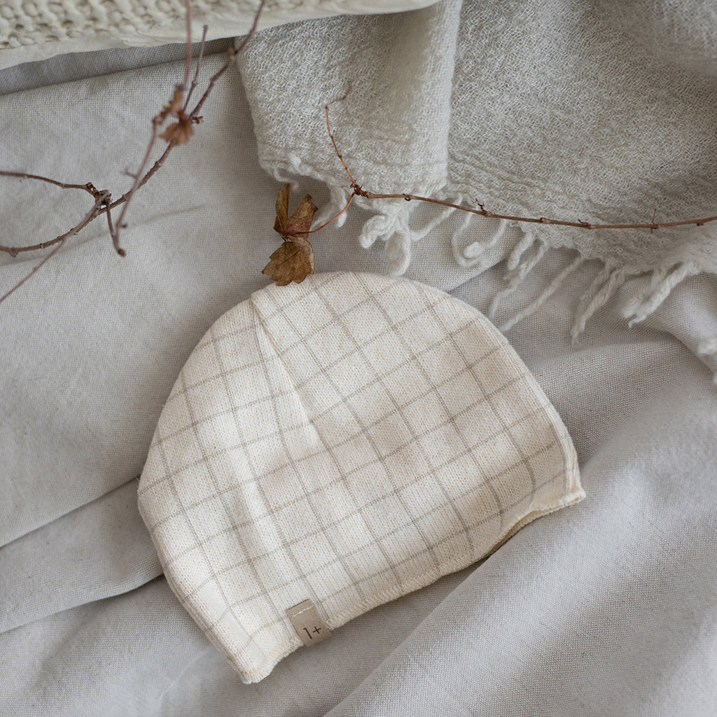 1+ In The Family Baby Pep Hat Ecru Cream Checks