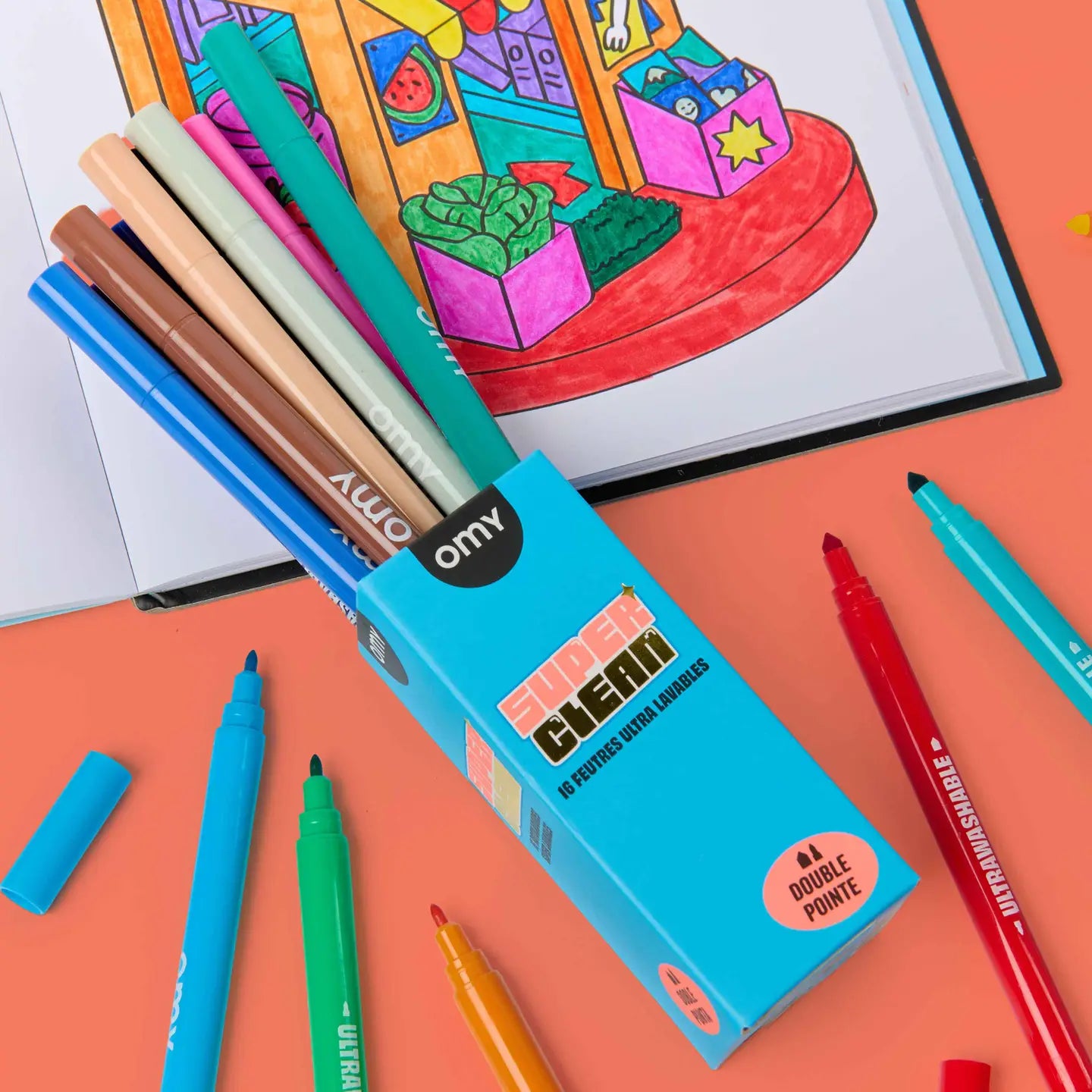 Omy Set Of 16 Super Washable Markers