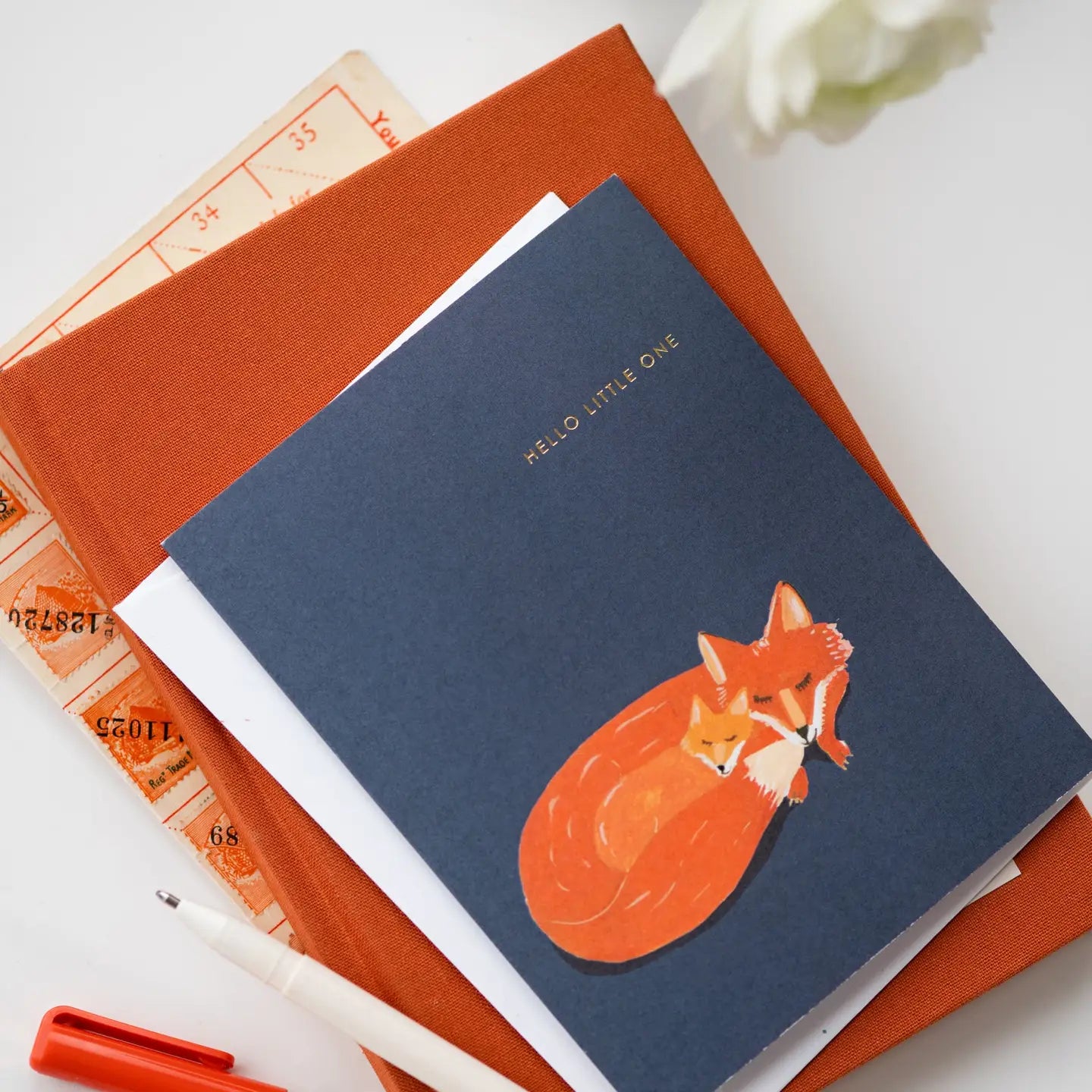 Halfpenny Postage Baby Card Hello Little One - Little Fox