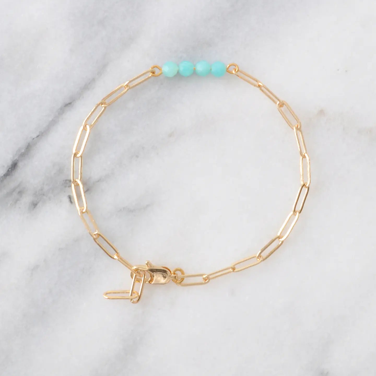 Libby And Smee Gemstone Paper Clip Chain Link Bracelet - Amazonite