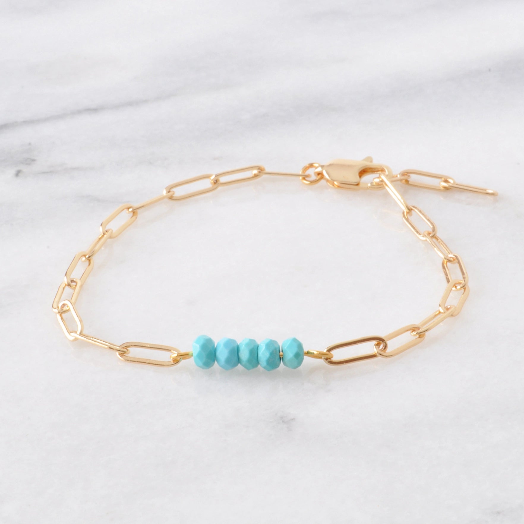 Libby And Smee Gemstone Paper Clip Chain Link Bracelet - Turquoise