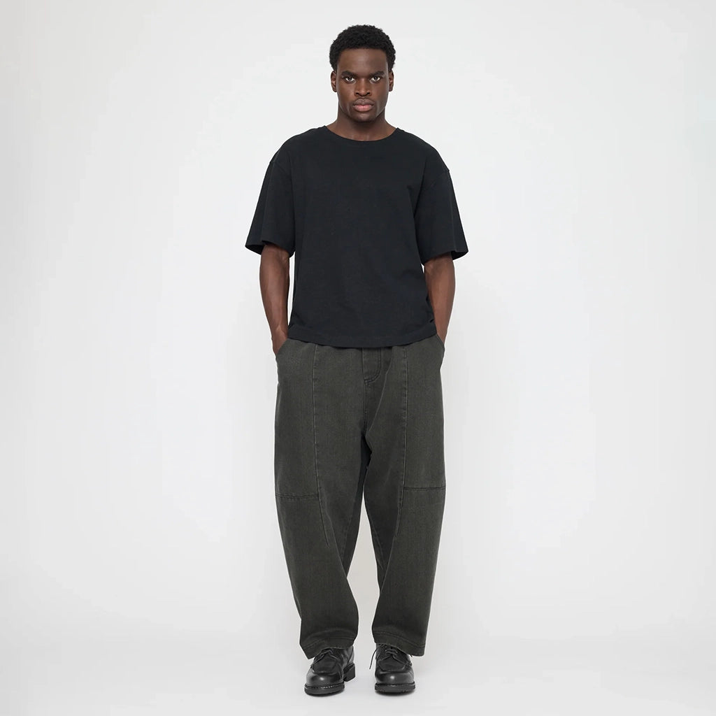 7115 By Szeki Unisex Elastic Panel Barrel Pants Washed Black
