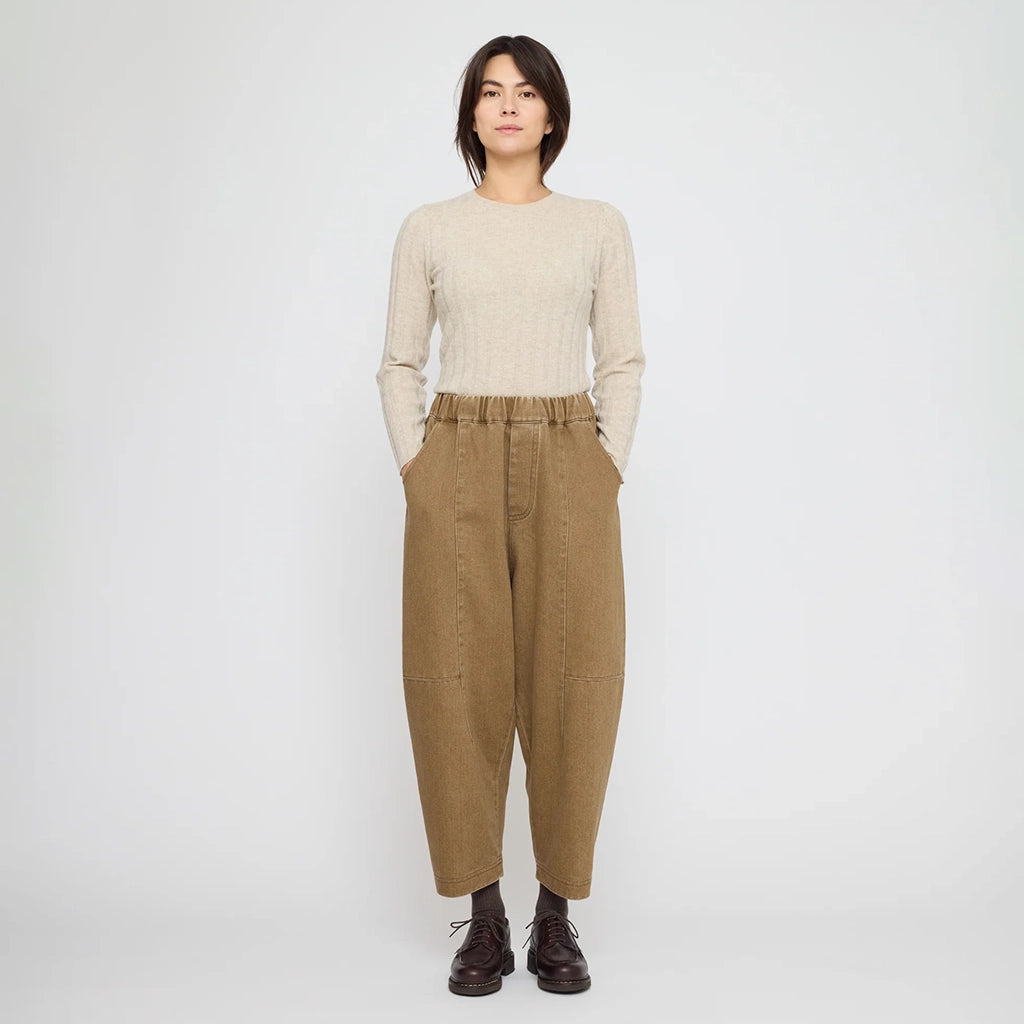 7115 By Szeki Unisex Elastic Panel Barrel Pants Washed Walnut Brown