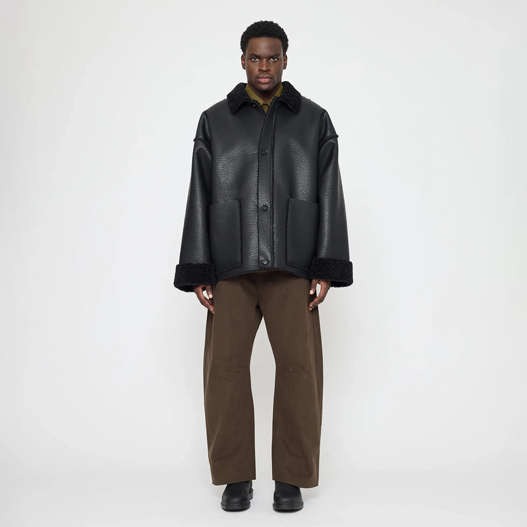 7115 By Szeki Unisex Faux Leather Shearling Jacket Black