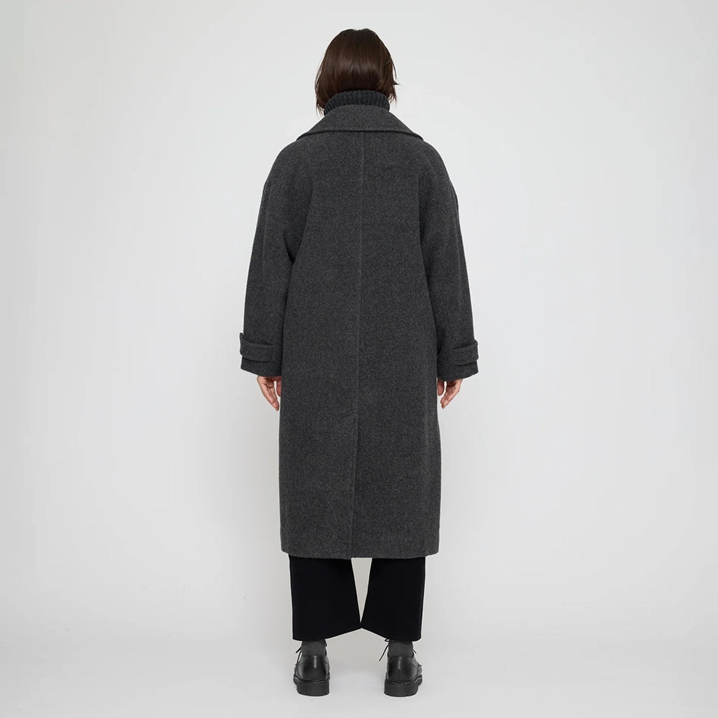 7115 By Szeki Unisex Double Breasted Wool Coat Charcoal Grey