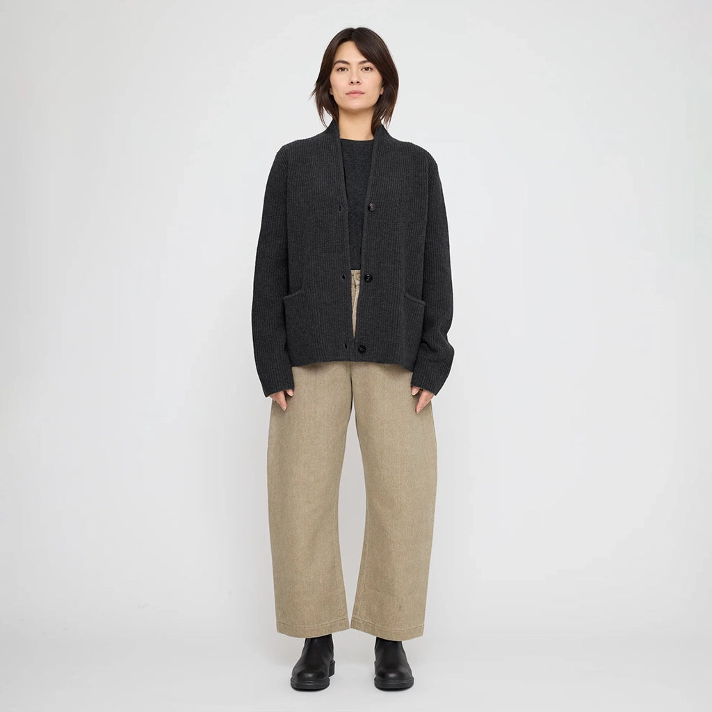 7115 By Szeki Unisex Pocket Ribbed Cardigan Charcoal Grey