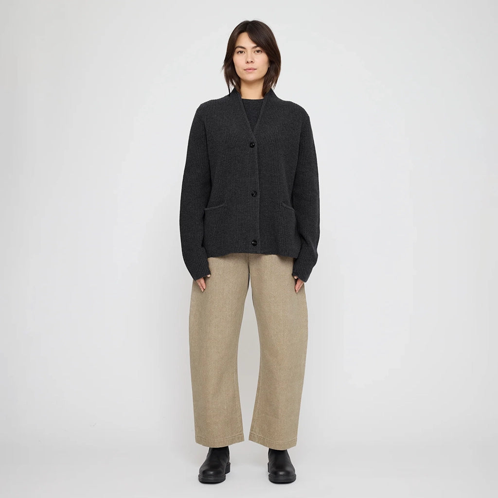 7115 By Szeki Unisex Pocket Ribbed Cardigan Charcoal Grey