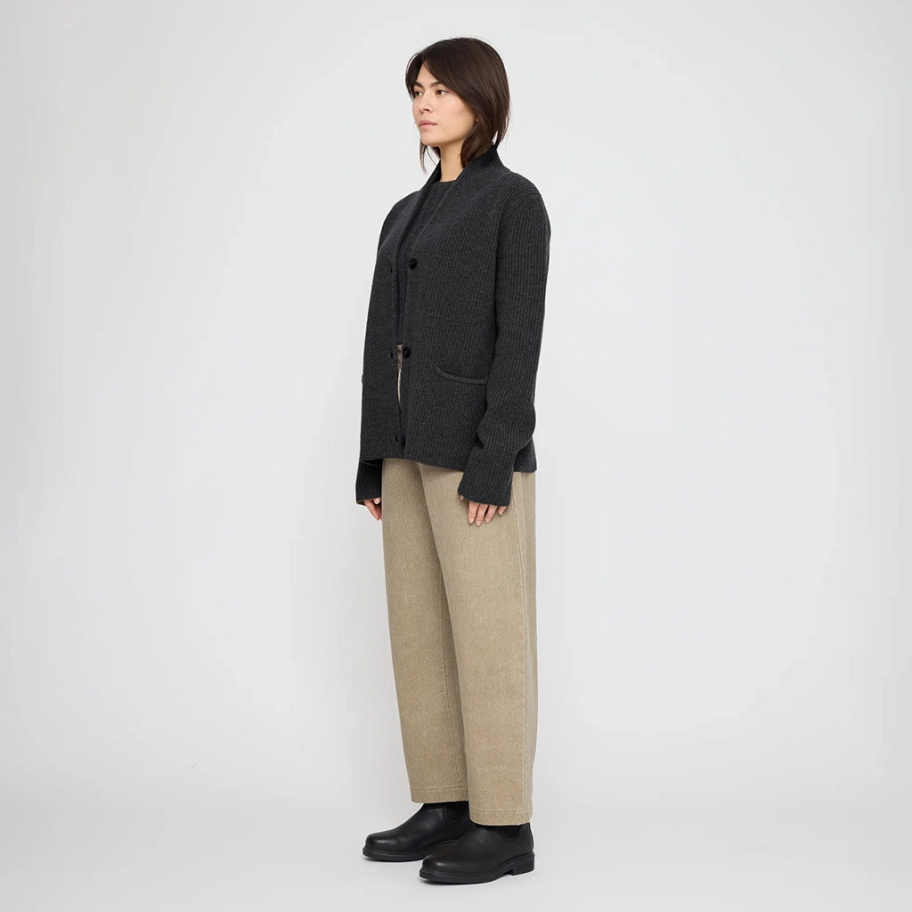 7115 By Szeki Unisex Pocket Ribbed Cardigan Charcoal Grey