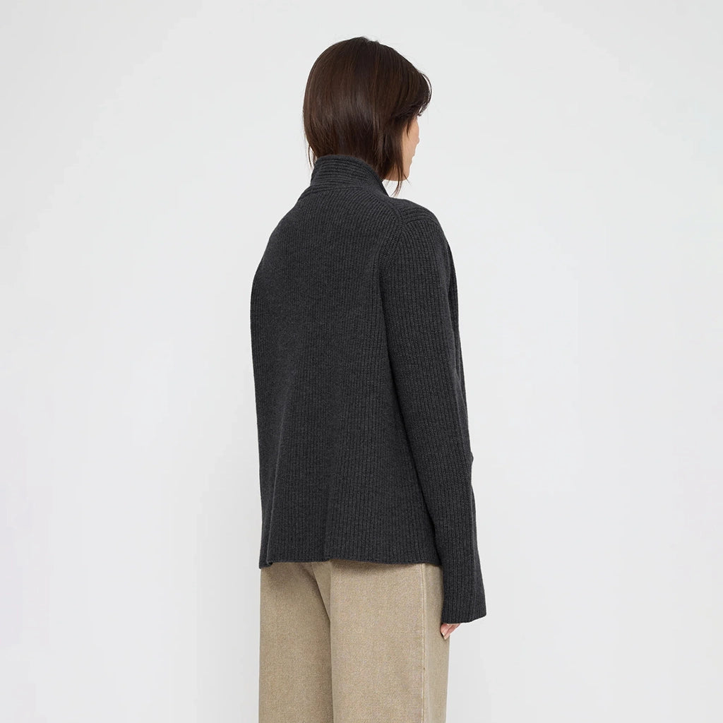 7115 By Szeki Unisex Pocket Ribbed Cardigan Charcoal Grey