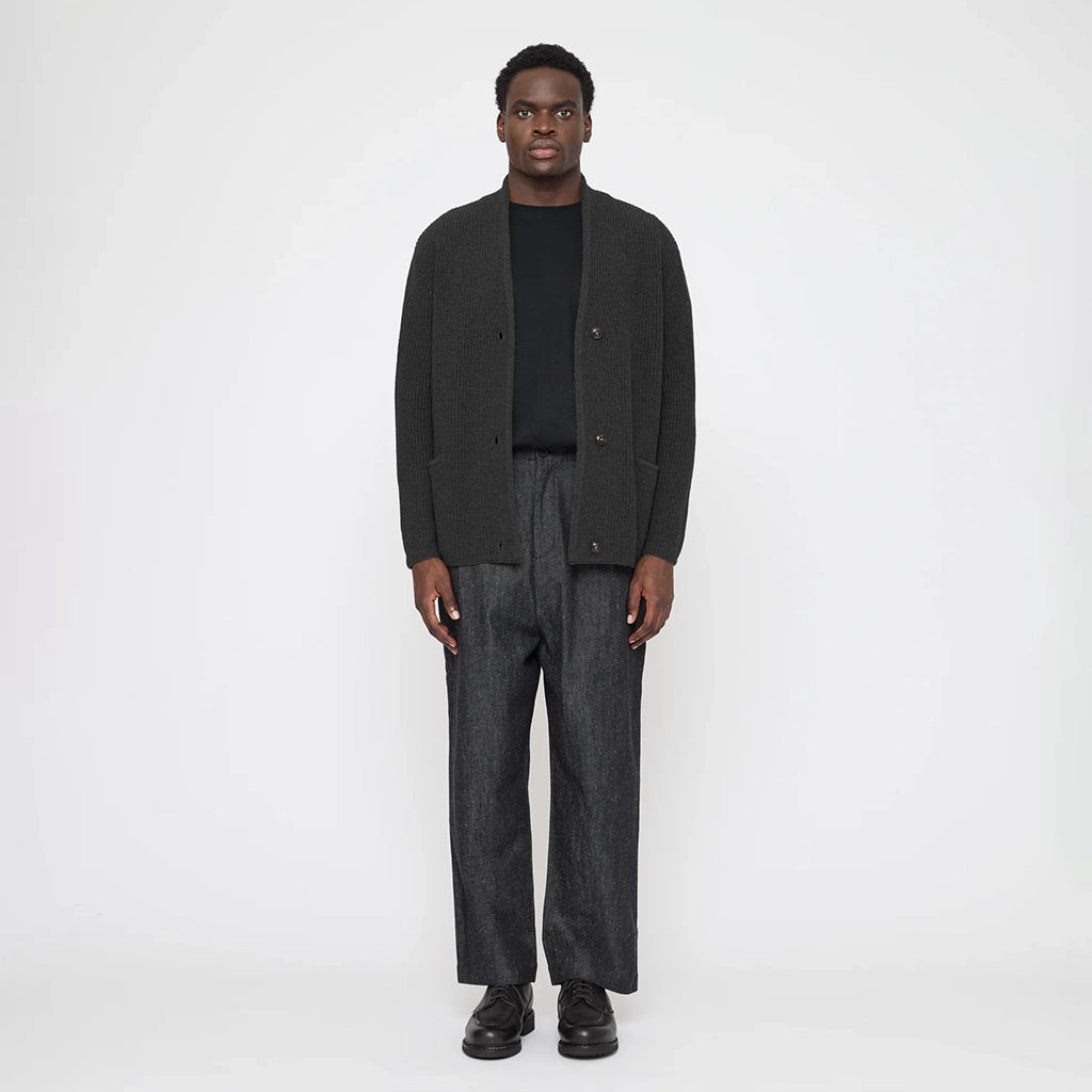 7115 By Szeki Unisex Pocket Ribbed Cardigan Charcoal Grey