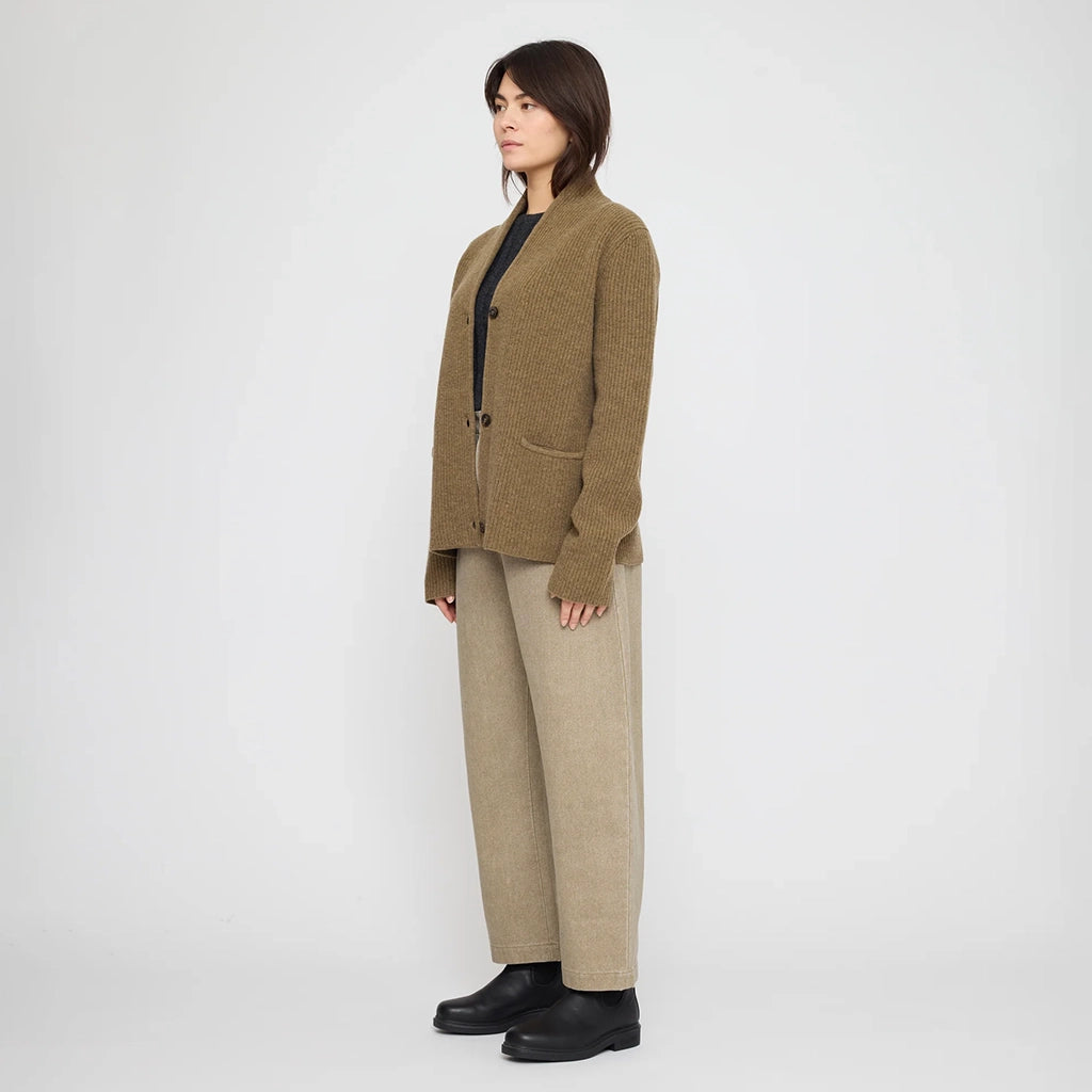 7115 By Szeki Unisex Pocket Ribbed Cardigan Toffee Brown