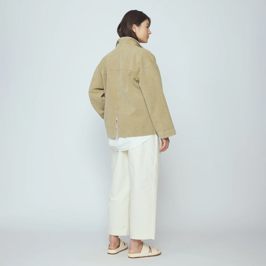 7115 By Szeki Unisex Lapel Short Coat Washed Tan Beige
