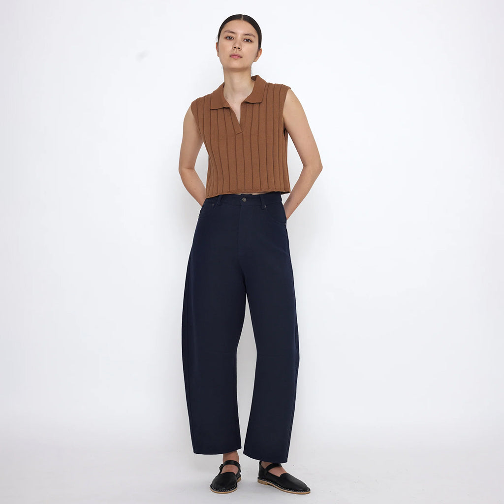 7115 By Szeki Unisex Relaxed Curve Legged Pants Navy Blue