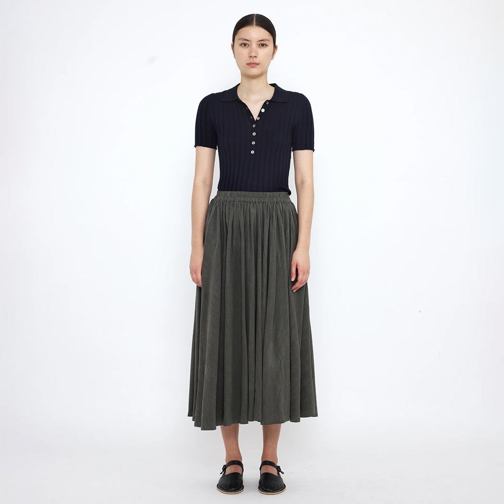 7115 By Szeki Woman Collared Ribbed Fine Knit T-shirt Navy Blue