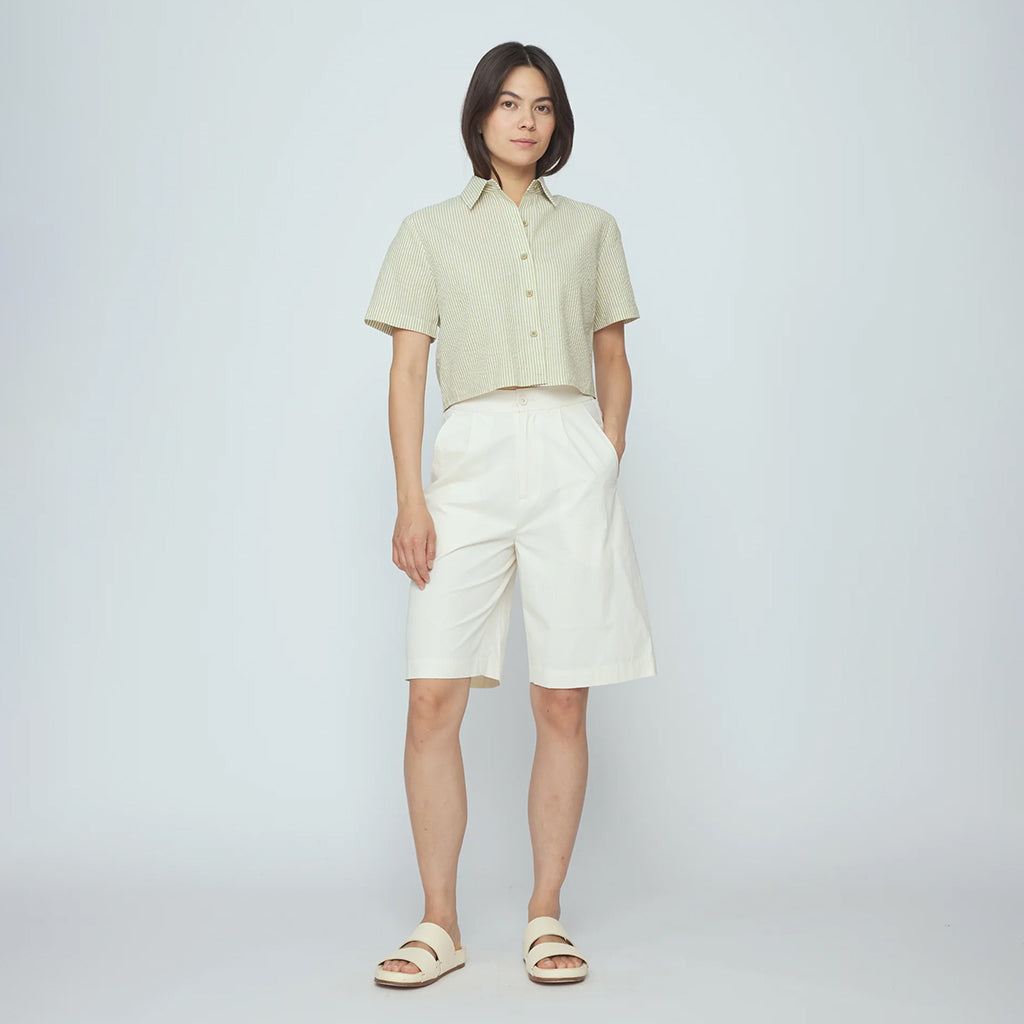 7115 By Szeki Woman Cropped Shirt Mustard Yellow Stripes