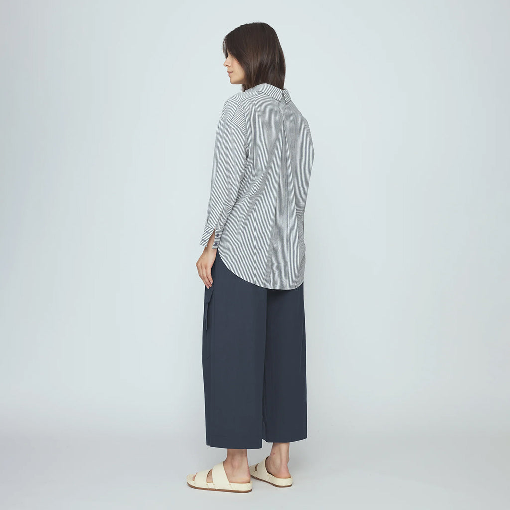 7115 By Szeki Woman Dolman Shirt Navy Blue Stripes