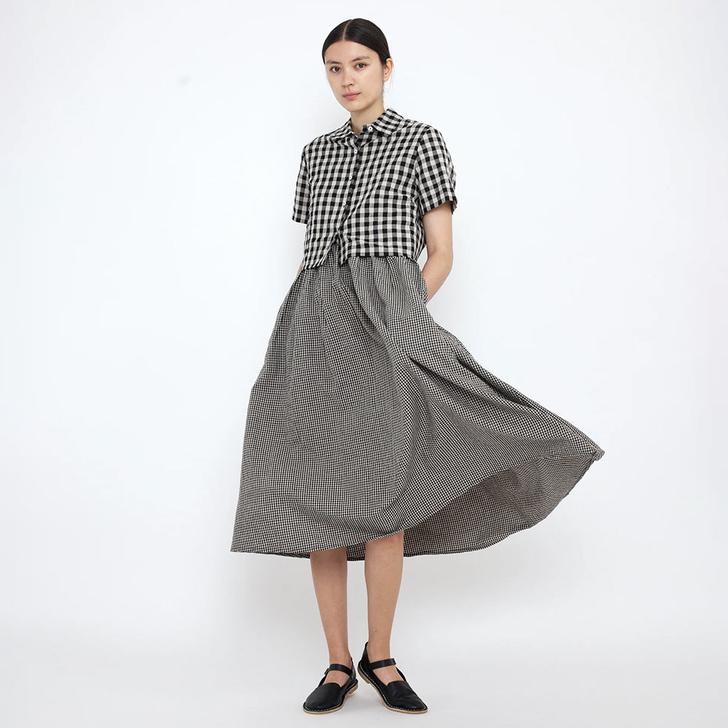 7115 By Szeki Woman Gingham Cropped Shirt Black