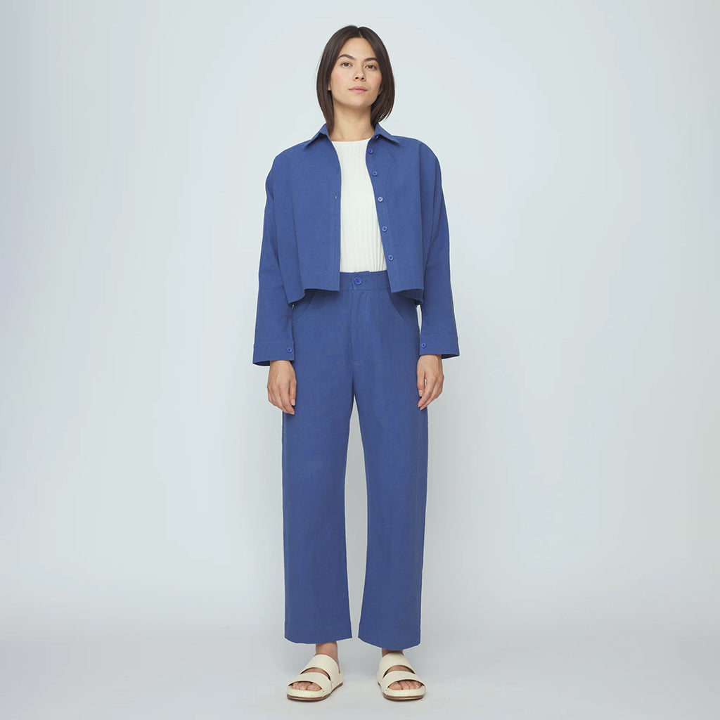 7115 By Szeki Woman Signature 3/4 Cropped Shirt Jacket French Blue
