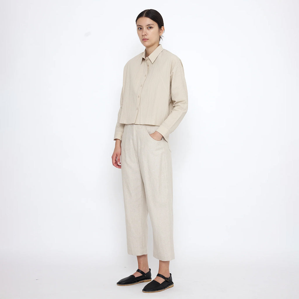 7115 By Szeki Woman Signature 3/4 Cropped Shirt Jacket Textured Beige