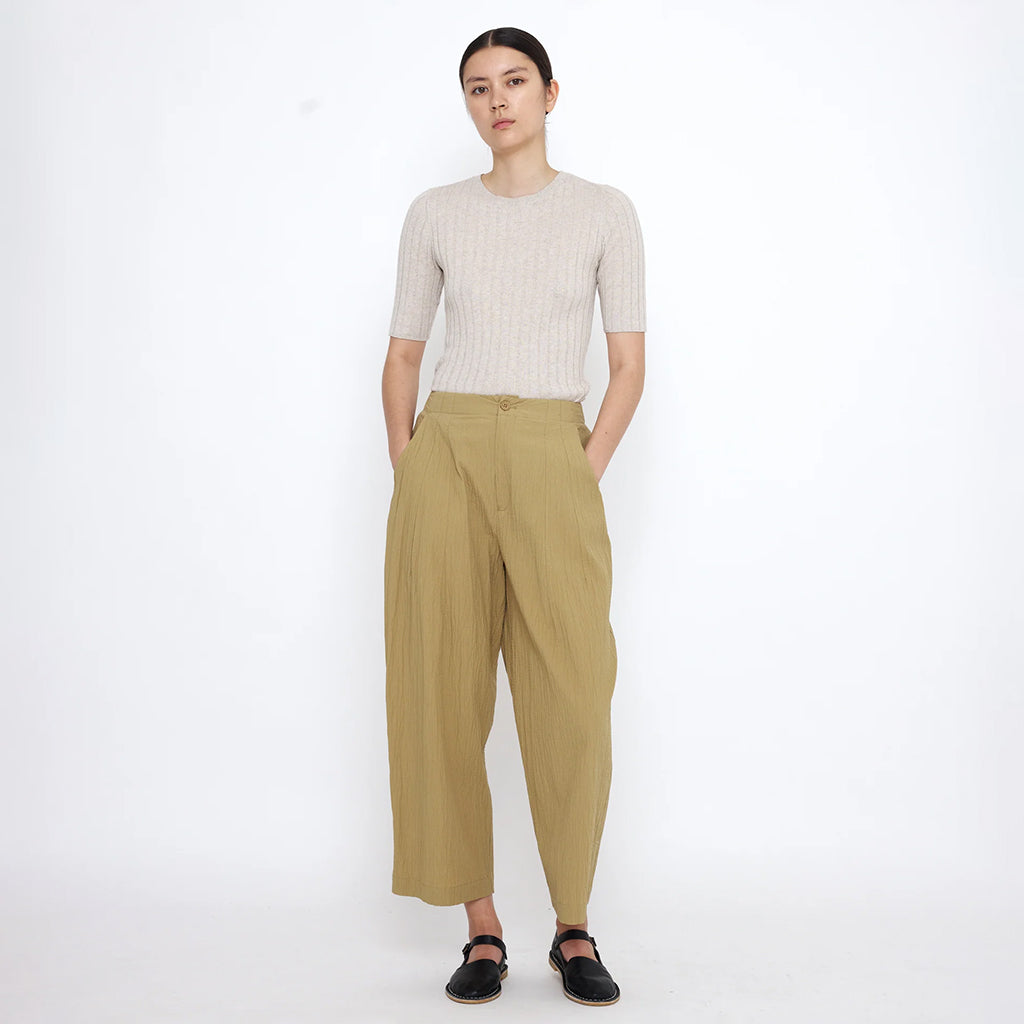 7115 By Szeki Woman Signature Pleated Pants Textured Dijon Yellow