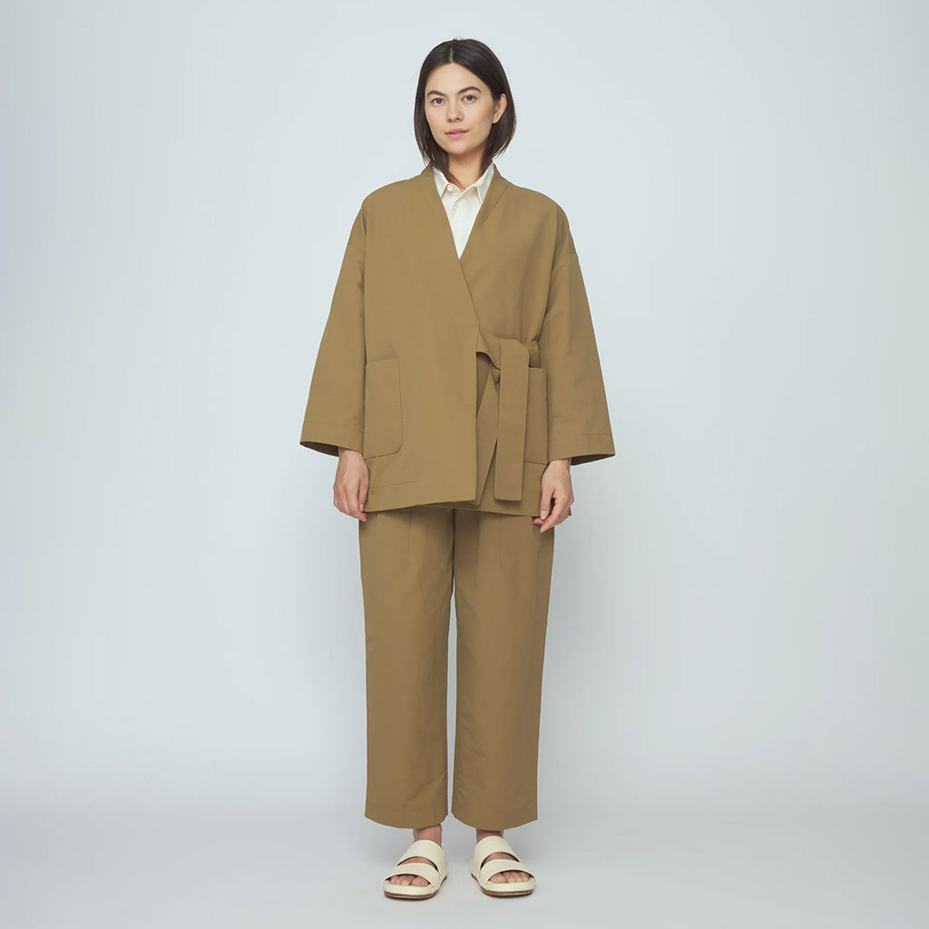 7115 By Szeki Woman Spring Wrap Coat Tan Brown