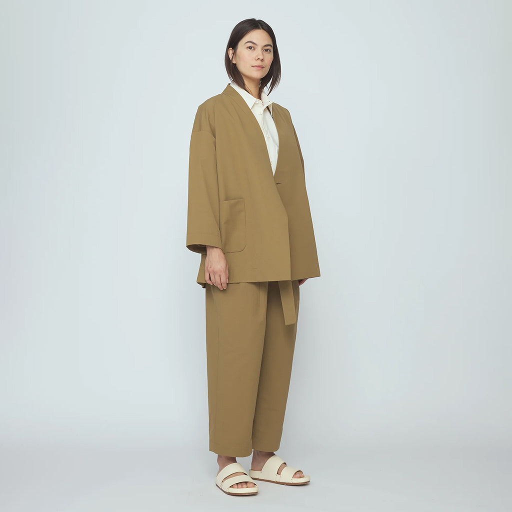 7115 By Szeki Woman Spring Wrap Coat Tan Brown
