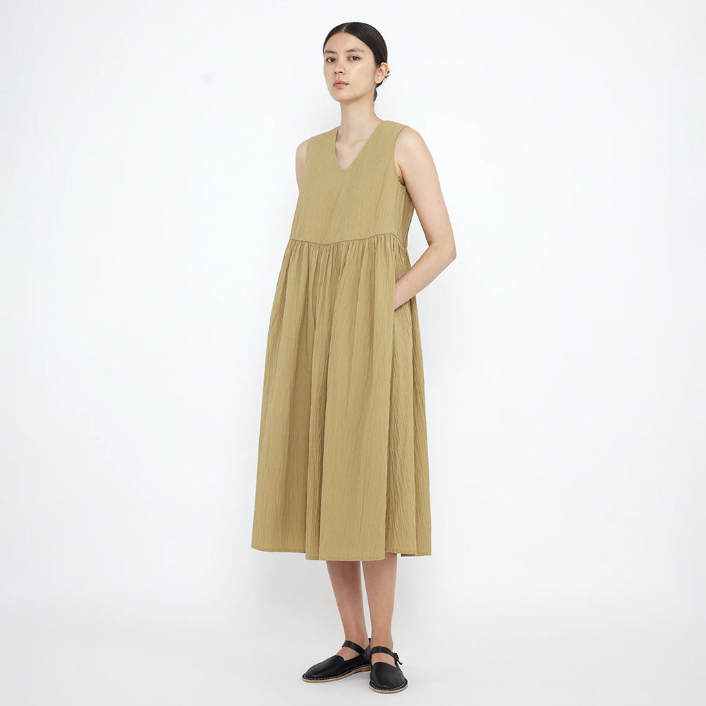 7115 By Szeki Woman V-Neck Playdress Textured Dijon Yellow