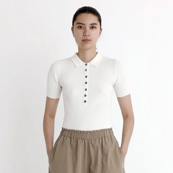 7115 By Szeki Collar Ribbed Short Sleeve T-Shirt Off White