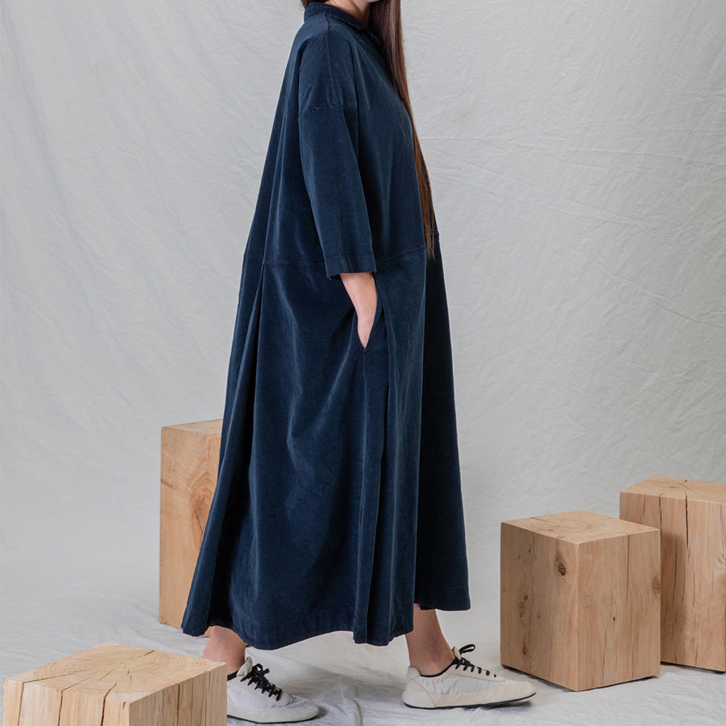 Album Di Famiglia Woman Velvet Tailored Collar Dress Navy Blue