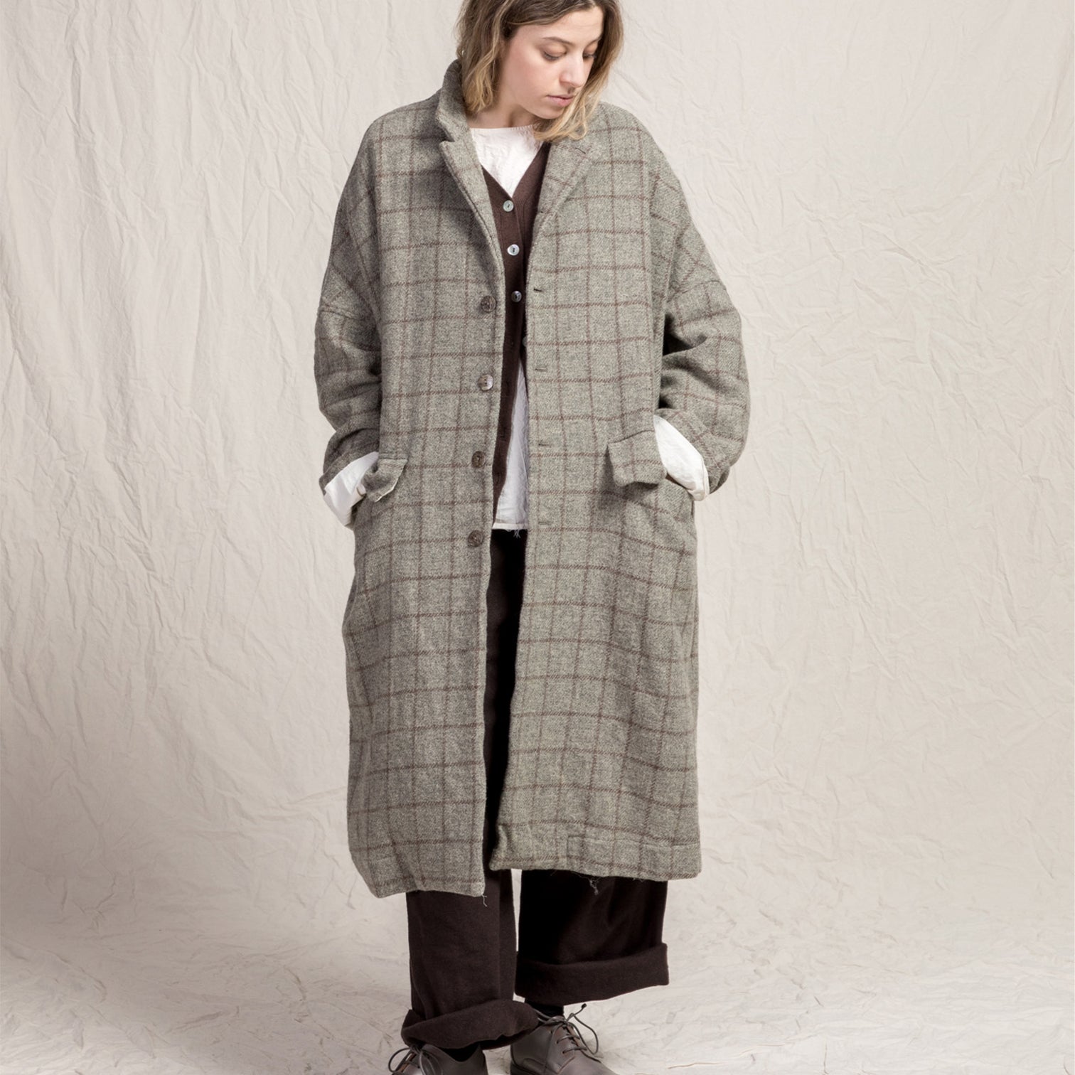 Album Di Famiglia Woman Alpago Loose Coat Stone Grey