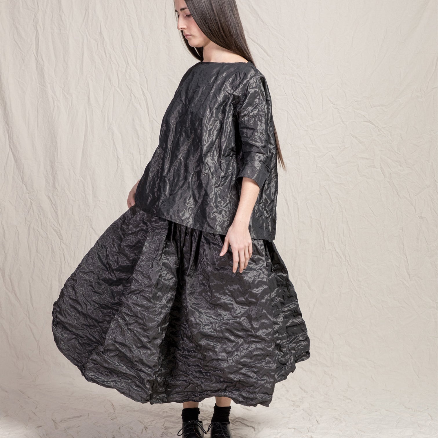 Album Di Famiglia Woman Pleated Long Skirt TM Anthracite Grey