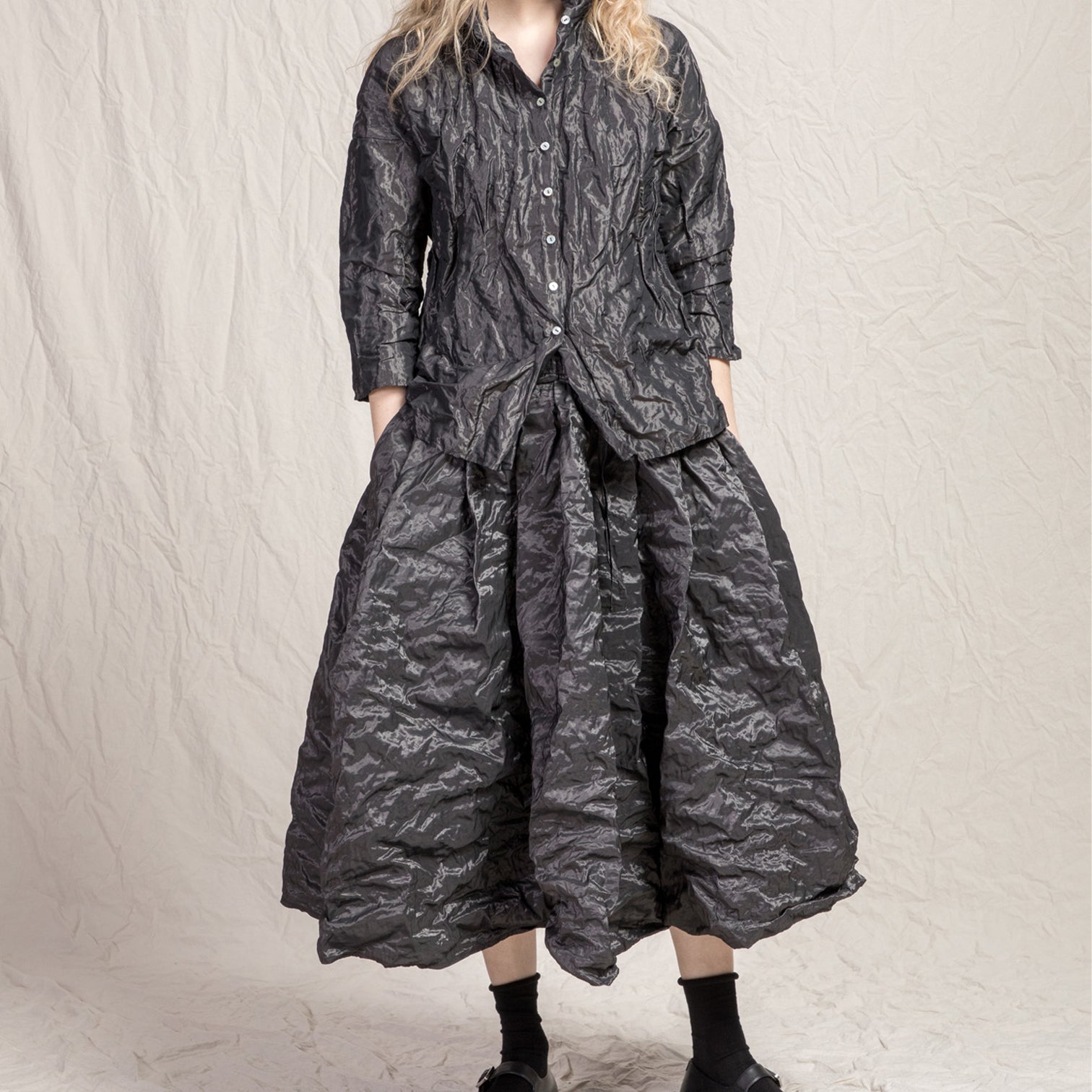 Album Di Famiglia Woman Pleated Long Skirt TM Anthracite Grey