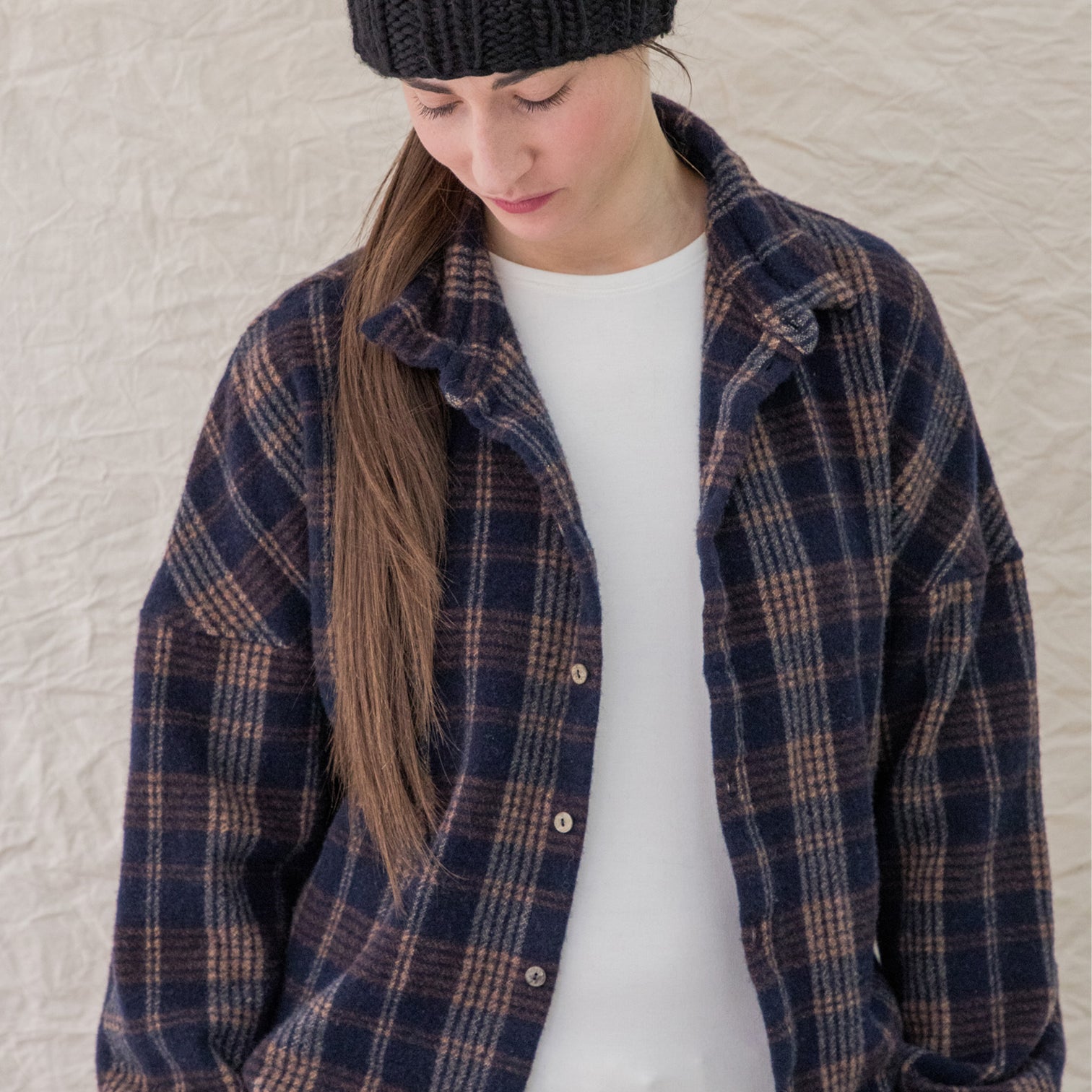 Album Di Famiglia Woman Tartan Soft Collar Shirt Ink Navy Blue