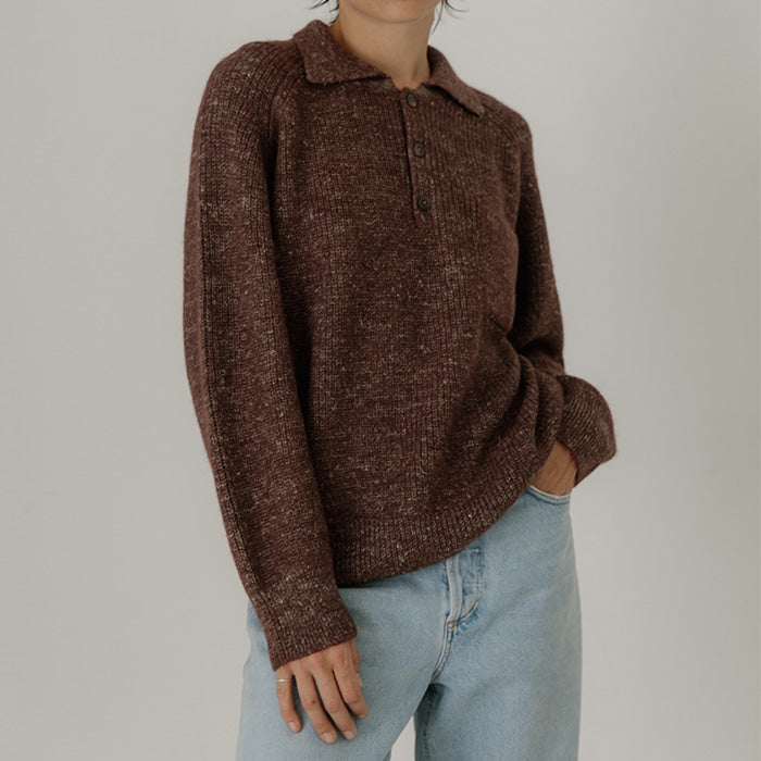 Bare Knitwear Woman Alder Henley Sweater Autumn Brown