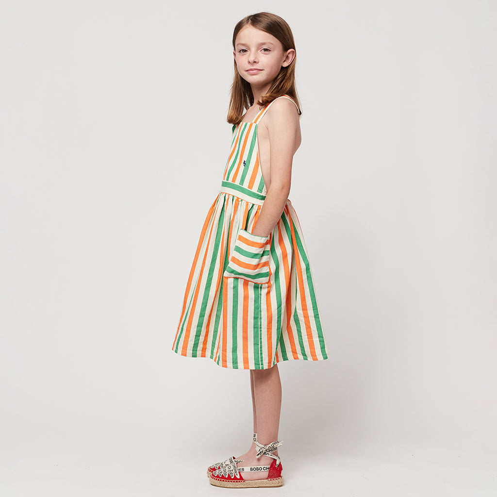 Bobo Choses Child Vertical Stripes Dress Green And Orange