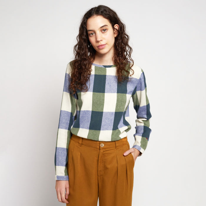 Bobo Choses Woman Plaid Check Blouse Navy Blue