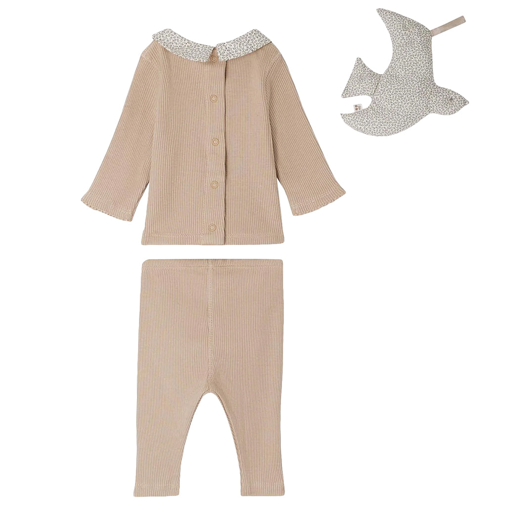 Bonpoint Baby Denice Gift Set Pink With Light Grey Print