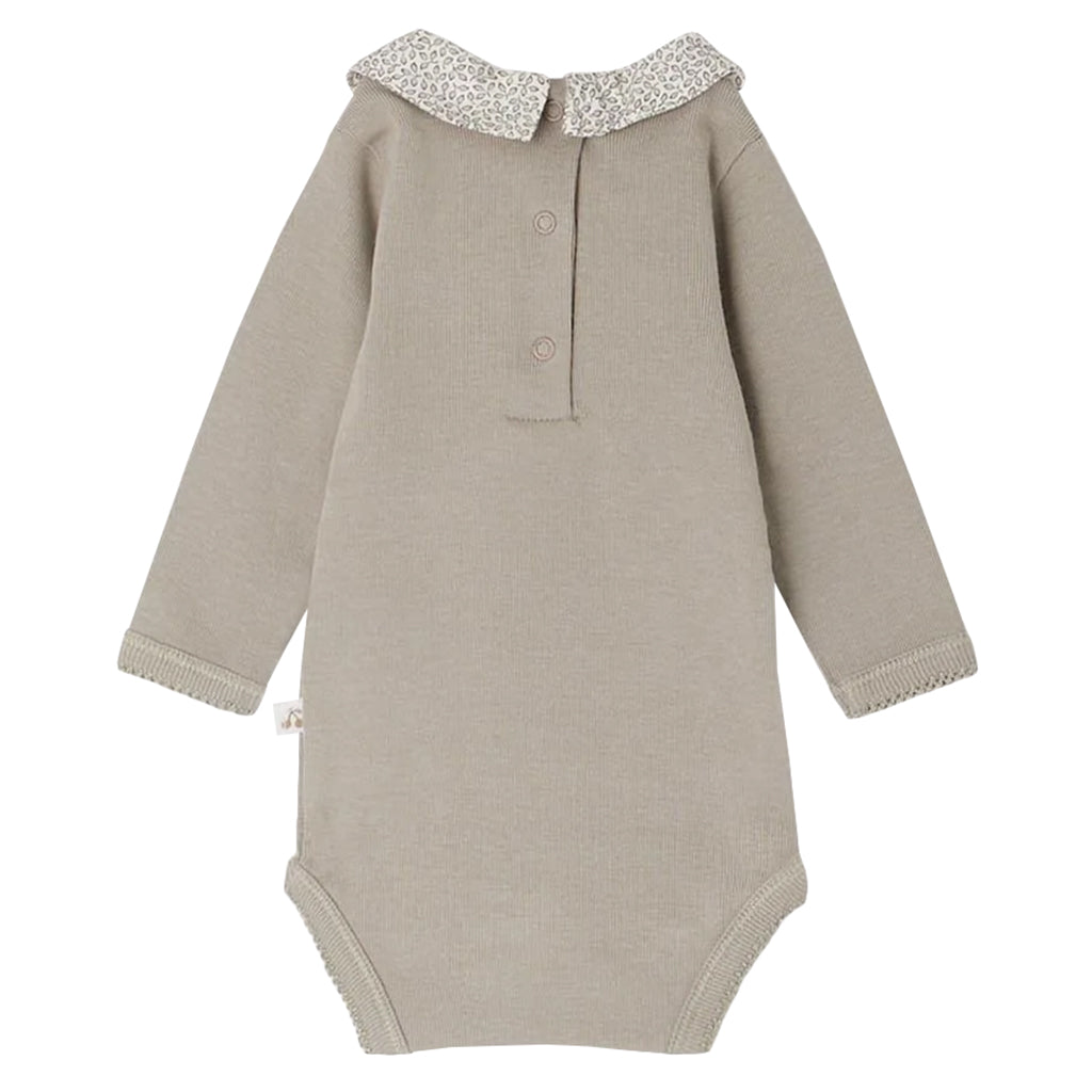 Bonpoint Baby Septembre Bodysuit Taupe With Light Grey Print