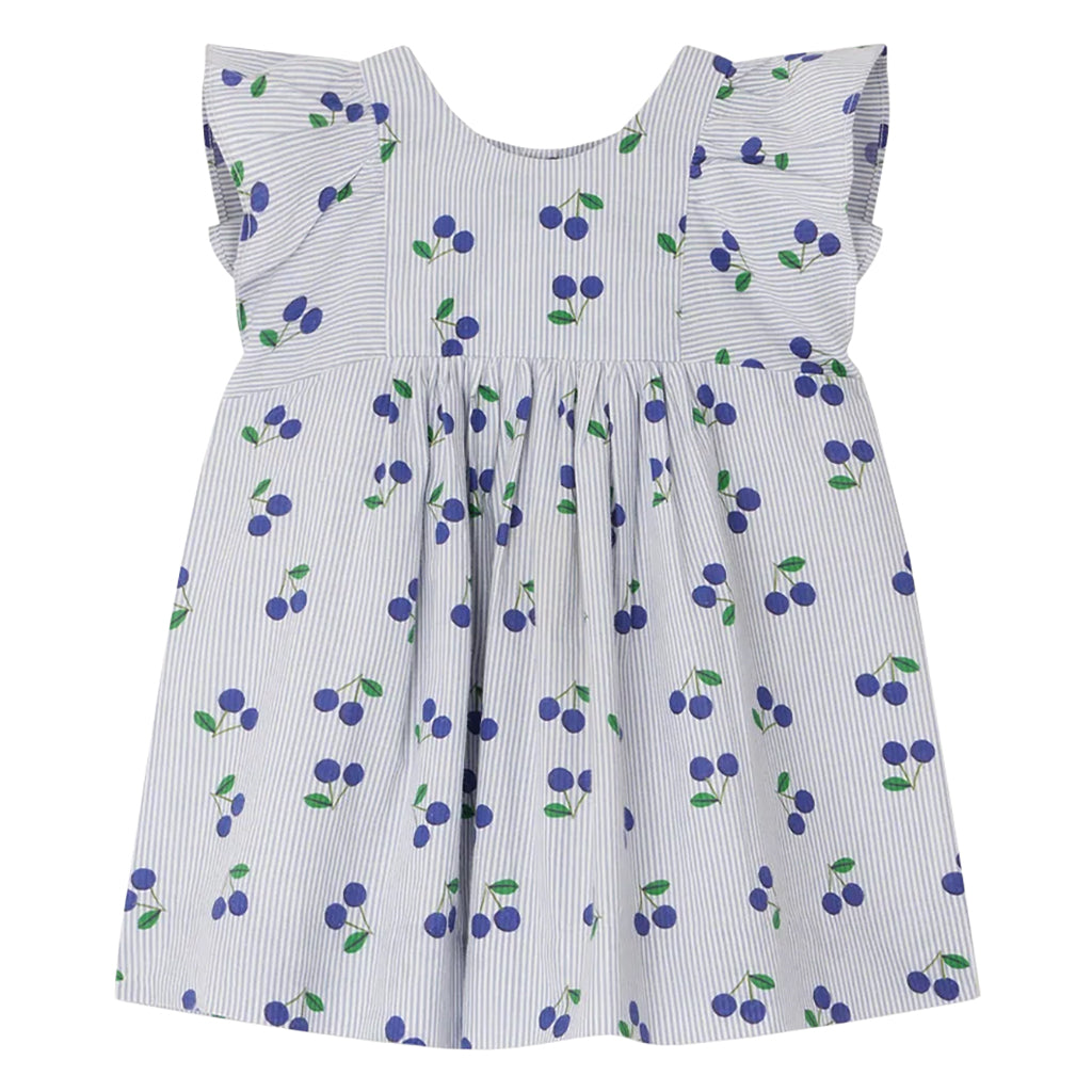 Bonpoint Baby Lulu Dress Sky Blue Cherry Print