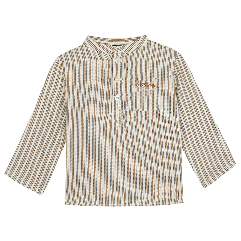 Bonton Baby Matt Shirt Fawn Brown Stripes