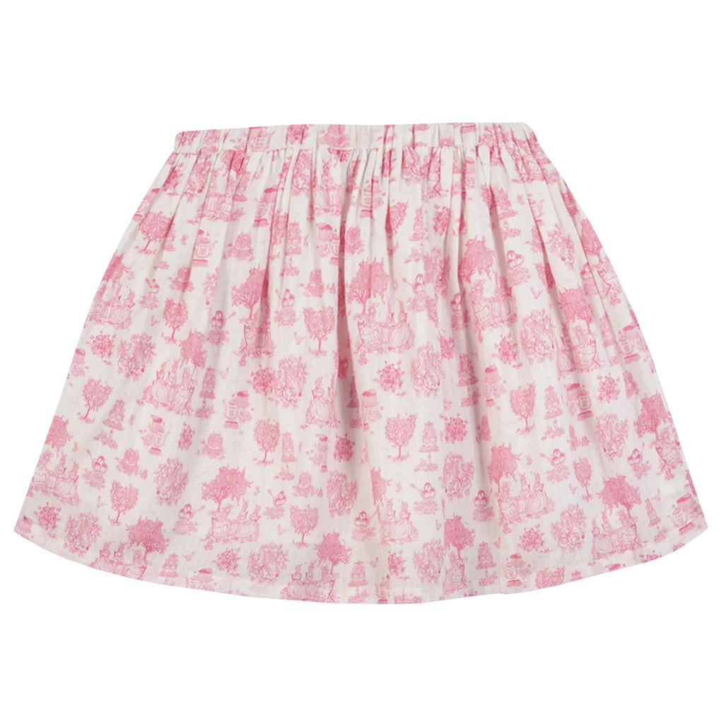 Bonton Child Framboise Skirt Pink Toile De Jouy Print