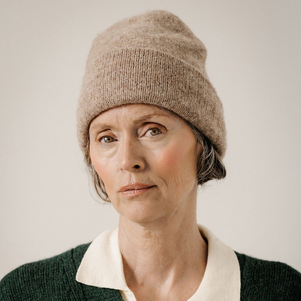 Bare Knitwear Trunk Show Woman Baby Alpaca Andes Beanie Dark Fawn Brown