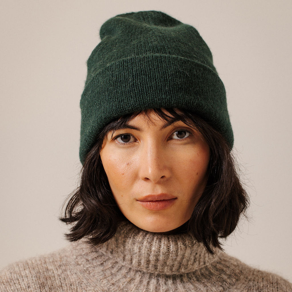 Bare Knitwear Trunk Show Woman Baby Alpaca Andes Beanie Emerald Green
