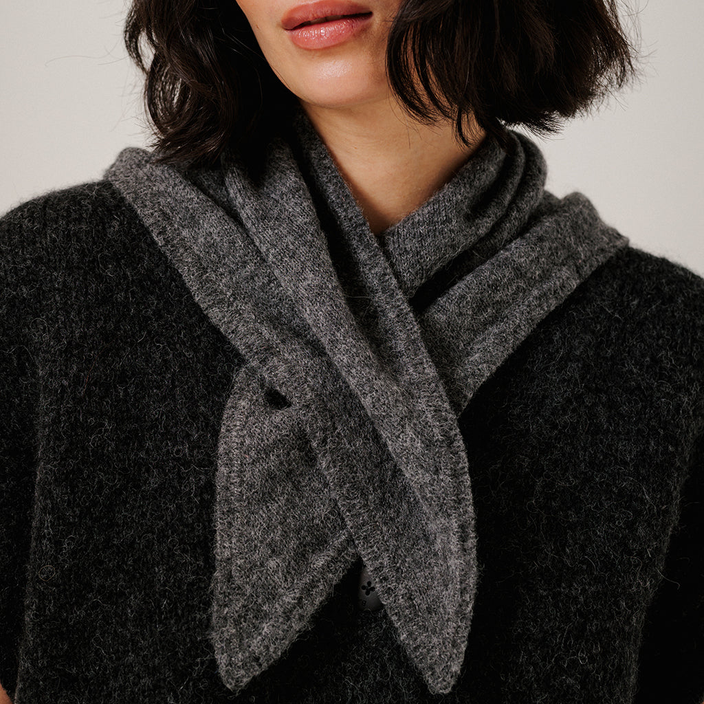 Bare Knitwear Woman Baby Alpaca Bandana Charcoal Grey