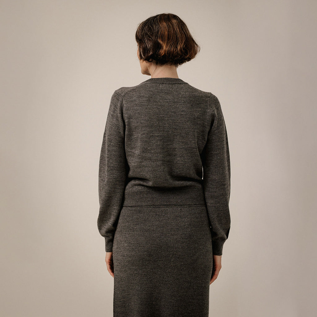 Bare Knitwear Trunk Show Woman Classic Merino Cardigan Charcoal Grey
