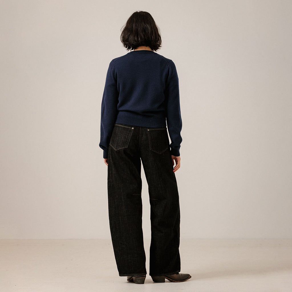 Bare Knitwear Trunk Show Woman Classic Merino Cardigan Navy Blue